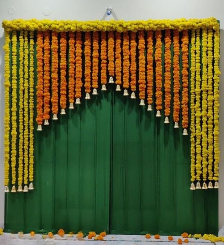 Marigold Flower Stage Decoration Backdrop for Wedding decor ,mandap décor ,Puja Décor haldi decor South indian Decor